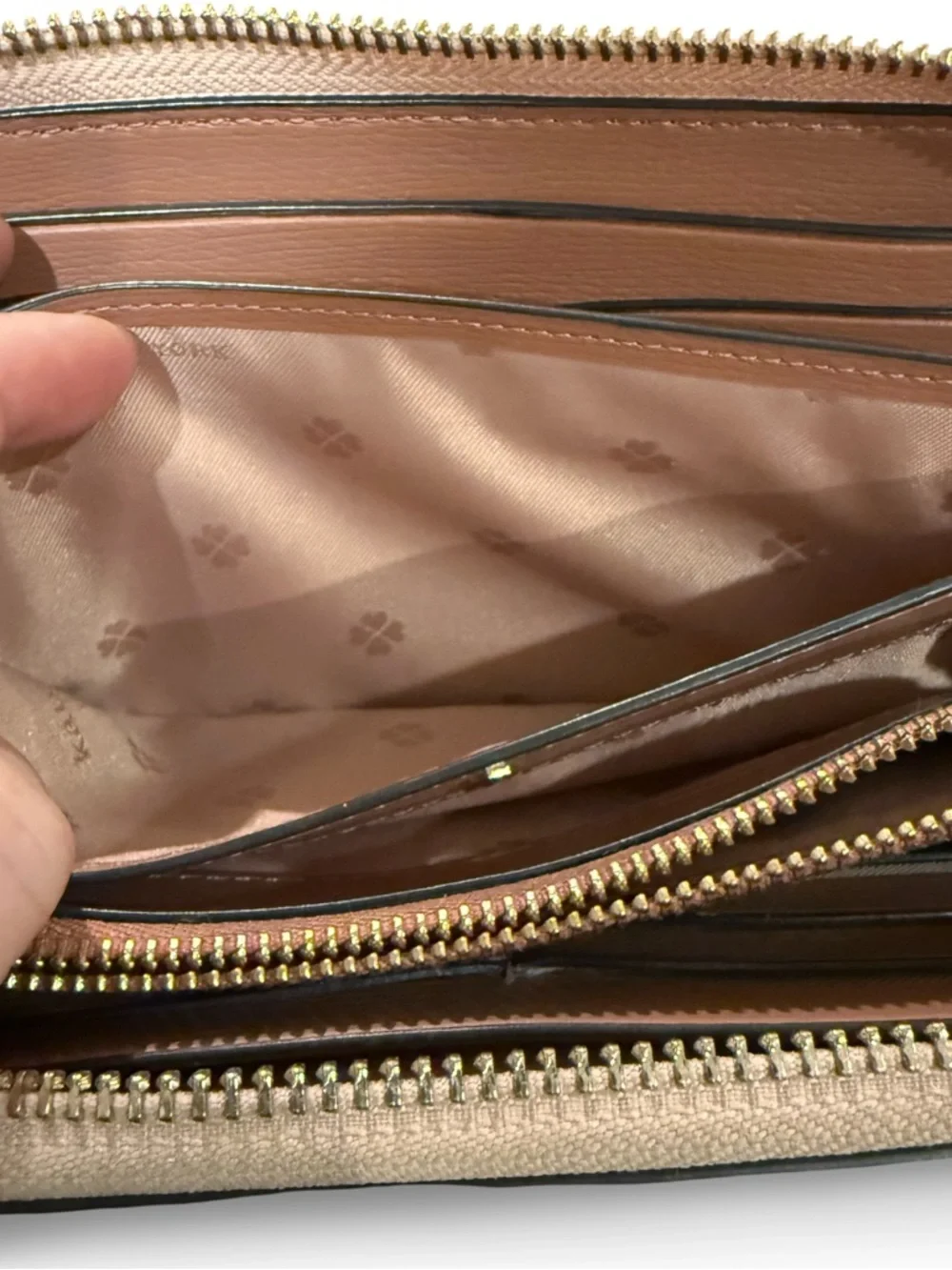 Kate Spade Spencer Zip Around Wallet Colorblock Saffiano Leather Blush Beige